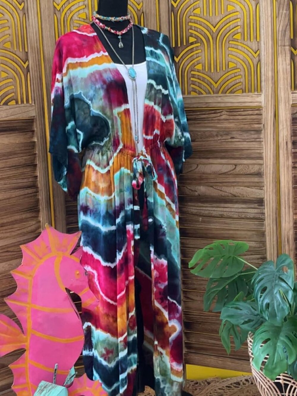 Tie Front Tie Dye Kimono Duster